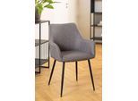 Esszimmerstuhl ACTONA GROUP "Glenda 2er Set, Stoff - mit Armlehne & gepolstert in mehreren Farben", braun (graubraun), B:59cm H:85cm T:59cm, 100% Polyester, Stühle, Esszimmerstuhl, Stoff, schwarze Stahlbeine, Armlehne, 2er-Set, Sitzhöhe: 49 cm