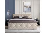 Boxbett HOME AFFAIRE "Alfie, inkl. Bettkasten&Topper", beige, L:211cm, Holzwerkstoff, Spanplatte, Komplettbetten, Boxbett, Wahlweise mit Knopfsteppung oder Strasssteinen, H2, H3 und H4 wählbar