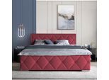 Boxbett HOME AFFAIRE "Alfie, inkl. Bettkasten&Topper", rot (weinrot), L:211cm, Holzwerkstoff, Spanplatte, Komplettbetten, Boxbett, Wahlweise mit Knopfsteppung oder Strasssteinen, H2, H3 und H4 wählbar