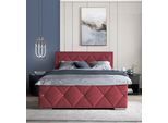 Boxbett HOME AFFAIRE "Alfie, inkl. Bettkasten&Topper", rot (weinrot), L:211cm, Holzwerkstoff, Spanplatte, Komplettbetten, Boxbett, Wahlweise mit Knopfsteppung oder Strasssteinen, H2, H3 und H4 wählbar