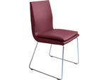 Esszimmerstuhl K+W KOMFORT & WOHNEN "Creso Lederstuhl", rot (rubin), B:50cm H:88cm T:55cm, Bronco: Nappaleder pigmentiert, Dickleder, 1, 3/1, 5mm, mit rustikal gekörnten Narbenbild, Stühle, Esszimmerstuhl, mit Sitzkissen und Rundrohrkufe in Edelstahloptik gebürstet