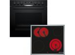 BOSCH Elektro-Herd-Set "HND671LS67", Energieeffizienz: A+, schwarz, Herdsets, Backwagen mit ausziehbarer Tür für bequemes Kochen & Backen, Elektro-Herd-Set