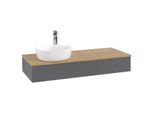 Villeroy und Boch Antao Waschtisch-Unterschrank L11151GK mit Beleuchtung mit Struktur, 120x19x50cm, Hahnloch, Waschbeckenplattenfarbe honey oak, anthracite matt lacquer