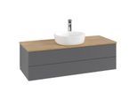 Villeroy und Boch Antao Waschtisch-Unterschrank L21151GK mit Beleuchtung mit Struktur, 120x36x50cm, Hahnloch, Waschbeckenplattenfarbe honey oak, anthracite matt lacquer