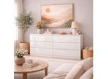 Kommode INOSIGN "Naia, 6 Schubladen im skandinavischen Design, Breite 158 cm", weiß (weiß, hochglanz), B:153,8cm H:70,1cm T:50cm, Holzwerkstoff, Sideboards, Kommode, Viel Stauraum mit griffloser Front, in mehreren Farben