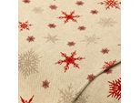 Dekostoff "Schneeflocken“, natur/rot