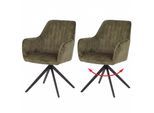 2er-Set Esszimmerstuhl MCW-L79, Küchenstuhl Armlehne drehbar Auto-Return Samt 440g/m² ~ Wildleder-Optik olivgrün