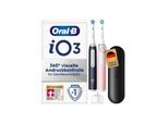 Oral-B iO Series 3 Elektrische Zahnbürste/Electric Toothbrush, Doppelpack, 2 Aufsteckbürsten, 3 Putzmodi für Zahnpflege, Magnet-Technologie, Reiseetui, TESTSIEGER Stiftung Warentest (12/2024), Matt Black/Blush Pink