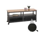 Lowboard MCW-N28, TV-Rack, Rollen 2 Fächer, 3D-Struktur Industrial Retro Metall Holz 55x130x36cm ~ schwarz, natur