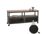 Lowboard MCW-N28, TV-Rack, Rollen 2 Fächer, 3D-Struktur Industrial Retro Metall Holz 55x130x36cm ~ schwarz, braun