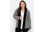 Strickjacke SHEEGO, Damen, Gr. 44/46, schwarz-weiß (schwarz, weiß), 50% Viskose, 26% Polyamid, 24% Polyester, gemustert, Strickjacken Strickjacke