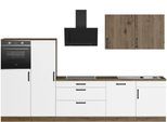 Küchenzeile WIHO KÜCHEN "Elba", weiß (küche: weiß, korpus: halifax eichefarben braun, arbeitsplatte: halifax eichefarben braun), B:330cm T:60cm, Komplettküchen-Sets, Küchenzeile, wahlweise mit Hanseatic E-Geräten, Breite 330 cm
