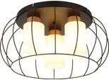 GLOBO LIGHTING Deckenleuchte "ROWENA", schwarz matt, 3, Ø 50cm H: 25cm, 1 Stk., Leuchten, Deckenleuchte mit Holz & Glas, matt, modern & gemütlich, Deckenleuchte