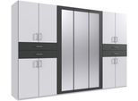 Kleiderschrank WIMEX "Taiga Kleiderschrank mit Spiegel", weiß, graphit, B:313cm H:210cm T:58cm, Holzwerkstoff, Schränke, Kleiderschrank, mit Schubladen auf bequemer Höhe, Garderobe Schlafzimmerschrank