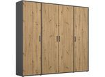 Kleiderschrank RAUCH "VOYAGER Garderobe Wäscheschrank Schlafzimmer", grau (graumetallic, eiche artisan, griffe graumetallic), B:187cm H:194cm T:53cm, Holzwerkstoff, Schränke, Kleiderschrank, mit 2 modernen Griffvarianten, viel Stauraum MADE IN GERMANY