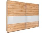 Schwebetürenschrank WIMEX "Bramfeld Kleiderschrank", braun (plankeneiche, absetzung weißglas), B:270cm H:208cm T:64cm, Schränke, Schwebetürenschrank, mit Glaselementen und zusätzlichen Einlegeböden