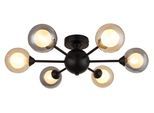 GLOBO LIGHTING Deckenleuchte "ROLAND", schwarz matt, 6, Ø 55cm H: 15,5cm, 1 Stk., Leuchten, Deckenleuchte Schwarz, Glaskugeln Rauch/Amber, G9 LED, Deckenleuchte