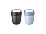 Lunchbox MEPAL "Lunchpots Nordic Black & Nordic Sage Ellipse ø 10.7 cm 2er Set blau-schwarz", bunt (blau, schwarz), Lebensmittelaufbewahrungsbehälter, Lunchbox