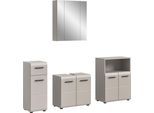 Badmöbel-Set WELLTIME "FLORENZ, 4-teilige Badkombination, hochwertige MDF-Front", beige (kaschmir), B:180cm H:185cm T:30cm, Holzwerkstoff, MDF, Kastenmöbel-Sets, Badmöbel-Set, Bad-Kombination, Bad-Möbel, Badezimmer, Kombination, Kombi
