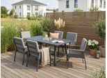 Garten-Essgruppe KONIFERA "Edessa", braun (dunkelgrau, braun, anthrazit), Aluminium, Sitzmöbel-Sets, Tischplatte aus Alu-Lamellen,Armlehne mit Seilgeflecht&Noonwood-Latten, Topseller
