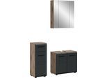Badmöbel-Set WELLTIME "FLORENZ, 3-teilige Badkombination, hochwertige MDF-Front", schwarz (nox oak nb, schwarz matt), B:105cm H:185cm T:30cm, Holzwerkstoff, MDF, Kastenmöbel-Sets, Badmöbel-Set, Bad-Kombination, Bad-Möbel, Badezimmer, Kombination, Kombi
