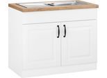 Spülenschrank WIHO KÜCHEN "Erla", weiß (front: kassette weiß, korpus: weiß, arbeitsplatte: kastelleiche), B:100cm H:86cm T:60cm, Schränke, Spülenschrank, 100 cm breit mit Kassettenfront
