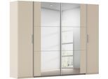 Schwebetürenschrank RAUCH "Kleiderschrank Drehtürenschrank Schrank Garderobe KRONACH", champagner, griffleisten alu, mit 2 spiegel, B:268cm H:210cm T:59cm, Holzwerkstoff, Schränke, Schwebetürenschrank, Kombischrank optional mit 1 oder 2 Spiegel viele Böden MADE IN GERMANY