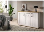 Kommode HOME AFFAIRE "COSENZA, Breite 137 cm, 3 Türen, 1 Schubkasten", weiß (sibiu lärche nachbildung), B:137cm H:92cm T:39cm, Holzwerkstoff, Sideboards, Kommode, in Landhausoptik, Anrichte, Schrank, Sideboard