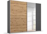 Schwebetürenschrank RAUCH "Kleiderschrank Schrank Garderobe AURELIO", grau (graumetallic, eiche artisan), B:261cm H:210cm T:59cm, Holzwerkstoff, Schränke, Schwebetürenschrank, zeitloses Design, viele Farben, Breiten 175/218/261 cm MADE IN GERMANY