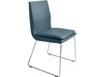 Esszimmerstuhl K+W KOMFORT & WOHNEN "Creso Lederstuhl", blau (topas), B:50cm H:88cm T:55cm, Bronco: Nappaleder pigmentiert, Dickleder, 1, 3/1, 5mm, mit rustikal gekörnten Narbenbild, Stühle, Esszimmerstuhl, mit Sitzkissen und Rundrohrkufe in Edelstahloptik gebürstet