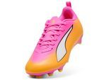 Fußballschuh PUMA "ULTRA 6 PLAY FG/AG JR", Mädchen, Gr. 35, poison pink, puma weiß, sun stream, bright aqua, puma schwarz, Synthetik, Schuhe Fußballschuh, für Rasen- und Kunstrasenplätze, atmungsaktiv, mit Schnürung