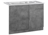 Spülenschrank WIHO KÜCHEN "Cali", grau (front und korpus: betonfarben, arbeitsplatte: canvas grau), B:110cm H:85cm T:60cm, Schränke, Spülenschrank, 110 cm breit, inkl. Tür/Sockel für Geschirrspüler