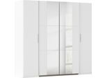 Schwebetürenschrank RAUCH "Kleiderschrank Drehtürenschrank Schrank Garderobe KRONACH", weiß (alpinweiß, griffleisten alu, mit 2 spiegel), B:225cm H:210cm T:59cm, Holzwerkstoff, Schränke, Schwebetürenschrank, Kombischrank optional mit 1 oder 2 Spiegel viele Böden MADE IN GERMANY