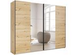 Schwebetürenschrank RAUCH "Kleiderschrank Drehtürenschrank Schrank Garderobe KRONACH", braun (eiche artisan, griffleisten grau, 2 spiegel), B:261cm H:210cm T:59cm, Holzwerkstoff, Schränke, Schwebetürenschrank, optional ohne, mit 1 oder 2 Spiegel, viel Stauraum MADE IN GERMANY