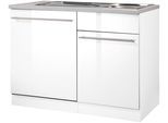 Spülenschrank WIHO KÜCHEN "Chicago", weiß (front: weiß glanz, korpus: weiß, arbeitsplatte canvas grau), B:110cm H:85cm T:60cm, Schränke, Spülenschrank, 110 cm breit, inkl. Tür/Sockel für Geschirrspüler