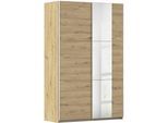 Schwebetürenschrank RAUCH "Kleiderschrank Drehtürenschrank Schrank Garderobe KRONACH", braun (eiche artisan, griffleisten alu, 1 spiegel), B:131cm H:210cm T:59cm, Holzwerkstoff, Schränke, Schwebetürenschrank, optional ohne, mit 1 oder 2 Spiegel, viel Stauraum MADE IN GERMANY