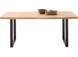 Esstisch MCA LIVING "Zeballos", beige (naturfarben, schwarz, naturfarben), B:120cm H:76cm T:75cm, Zerreiche keilgezinkt massiv geölt, Tische, Esstisch, U-Gestell aus pulverbeschichtetem Metall, Platte aus Zerreiche
