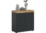 Kommode OTTO HOME "MAMBO, Breite 77cm, 1 Tür, 3 Schubkästen, push-2-open", schwarz, wotan eiche nachbildung, B:77cm H:80cm T:37cm, Sideboards, Kommode, Kommode, Anrichte, Wohnzimmer, Schlafzimmer