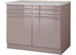 Unterschrank WIHO KÜCHEN "Chicago", braun (front: trüffel glanz, korpus: trüffel. arbeitsplatte: canvas grau), B:100cm H:85cm T:60cm, Schränke, Unterschrank, 100 cm breit, 2 Schubkästen und 2 Türen, für viel Stauraum
