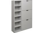 Schuhschrank MÄUSBACHER "Bonnie", grau (kreidegrau matt), B:95cm H:126cm T:25cm, Holzwerkstoff, Schränke, Schuhschrank, Schuhschrank mit 3 Klappen und Regal