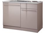 Spülenschrank WIHO KÜCHEN "Chicago", braun (front: trüffel glanz, korpus: trüffel. arbeitsplatte: canvas grau), B:110cm H:85cm T:60cm, Schränke, Spülenschrank, 110 cm breit, inkl. Tür/Sockel für Geschirrspüler