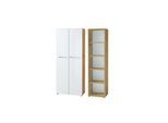 Büro-Set MUENCHEN 2-teilig Schrank & Regal 5 OH Glas Front & Abschließbar Chalet-Eiche-Nb./Weiß