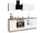 Küchenzeile WIHO KÜCHEN "Cali", weiß (küche: braun, korpus: sonoma eiche nachbildung, arbeitsplatte: sonoma eiche nachbildung), B:220cm T:60cm, Komplettküchen-Sets, Küchenzeile, mit E-Geräten, Breite 220 cm mit Metallgriffen