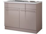 Spülenschrank WIHO KÜCHEN "Chicago", braun (front: trüffel glanz, korpus: trüffel. arbeitsplatte: canvas grau), B:100cm H:85cm T:60cm, Schränke, Spülenschrank, 100 cm breit, inkl. Einbauspüle aus Edelstahl