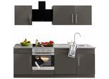 Küchenzeile WIHO KÜCHEN "Cali", grau (küche: grau, korpus: anthrazit matt, arbeitsplatte: canvas grau), B:220cm T:60cm, Komplettküchen-Sets, Küchenzeile, mit E-Geräten, Breite 220 cm mit Metallgriffen