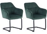 Freischwinger BYLIVING "ELBA", grün (dunkelgrün, schwarz), B:60cm H:85cm T:60cm, Metall, Stoff, Stühle, Freischwinger, Grob-Cord, 110 kg, 180 drehbar Rückholfunktion, Schwingstuhlgestell