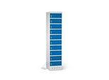 Laptopschrank mit Ladefunktion, 10 Abteile mit Zylinderschloss, CH-Stecker, Stahlblech lichtgrau RAL 7035/enzianblau RAL 5010