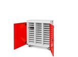 Laptopwagen mit Ladefunktion, 2-Punkt-Verriegelung, CH-Stecker, Feststellbremse, 30 Fächer, B 1310 x T 500 x H 1250, verkehrsrot