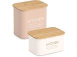 Vorratsdose ZELLER PRESENT "mit Bambusdeckel "Kitchen", creme, B:12,6cm H:9cm L:7,2cm, Bambus, Metall, Lebensmittelaufbewahrungsbehälter, Vorratsdose, pflegeleicht, 1200 ml