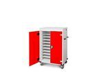 Laptopwagen mit Ladefunktion, 2-Punkt-Verriegelung, CH-Stecker, Feststellbremse, 20 Fächer, B 920 x T 500 x H 1250, verkehrsrot